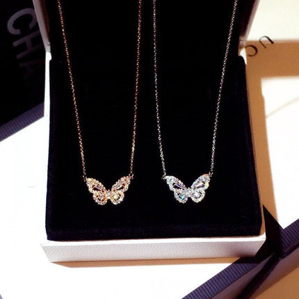 Elegant Rose Gold Butterfly Pendant Necklace with Dazzling Cubic Zirconia Accents