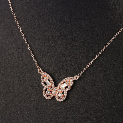 Elegant Rose Gold Butterfly Pendant Necklace with Dazzling Cubic Zirconia Accents