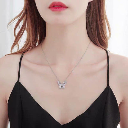 Elegant Rose Gold Butterfly Pendant Necklace with Dazzling Cubic Zirconia Accents