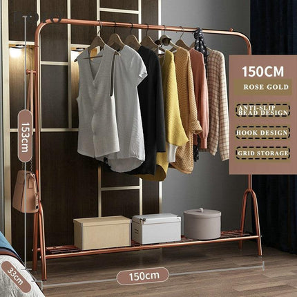 Elegant Rose-Gold Single-Pole Garment Stand and Storage Solution - Très Elite
