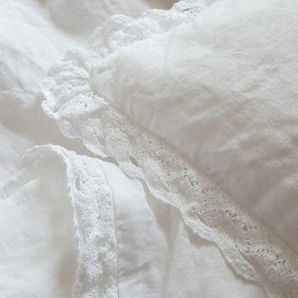 Elegant Ruffled Eyelet Embroidered Linen Pillowcase - Premium French Bedding for a Luxurious Touch - Très Elite