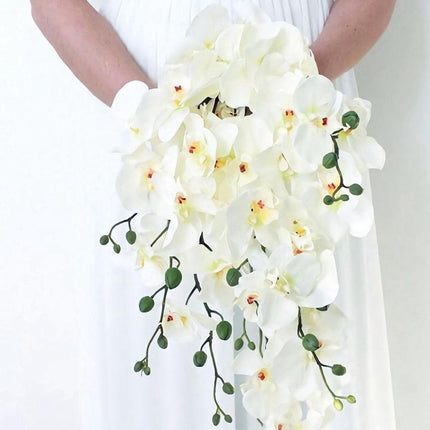 Elegant Silk Flower Arrangement with Butterfly Orchids and Mini Roses - Luxurious Botanical Display - Très Elite
