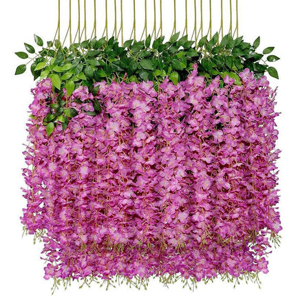 Elegant Silk Wisteria Vine Set - 12 Artificial Floral Garlands for Weddings and Home Decor..