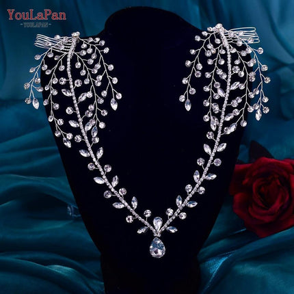 Elegant Silver Water Drop Rhinestone Bridal Headpiece.