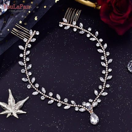 Elegant Silver Water Drop Rhinestone Bridal Headpiece.