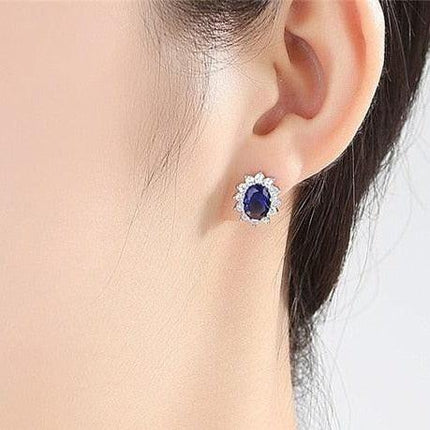 Elegant Silver and Lab Sapphire Botanica Earrings - Artfully Crafted Luxury - Très Elite