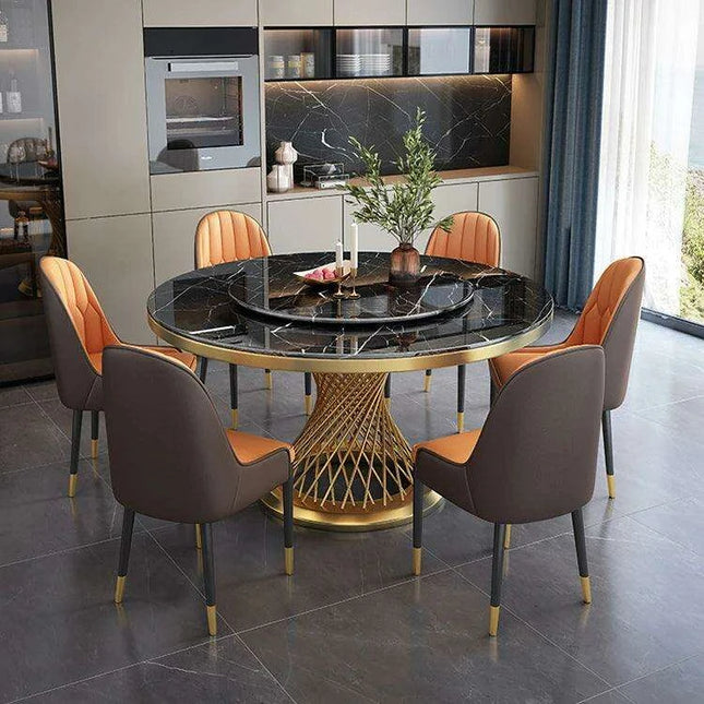 Elegant Sintered Stone Dining Set with Modern Stainless Steel Base - The Perfect Touch for Stylish Interiors