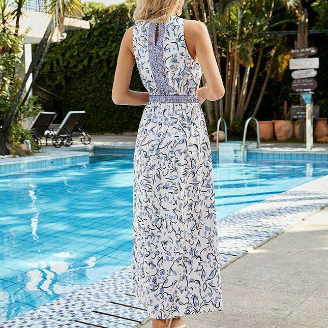 Elegant Sleeveless Printed Midi A-line Dress