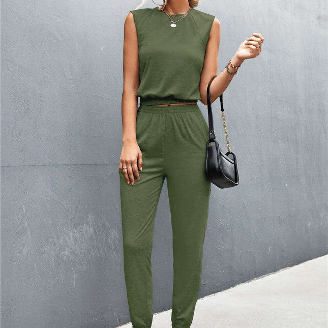 Elegant Sleeveless Top and Joggers Set - Effortless Style Ensemble