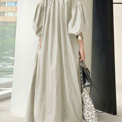 Elegant Solid Color Dress with Delightful Balloon Sleeves - A Trendy Choice for Contemporary Women