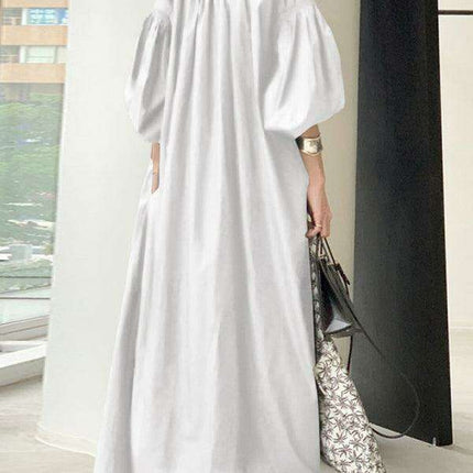 Elegant Solid Color Dress with Delightful Balloon Sleeves - A Trendy Choice for Contemporary Women