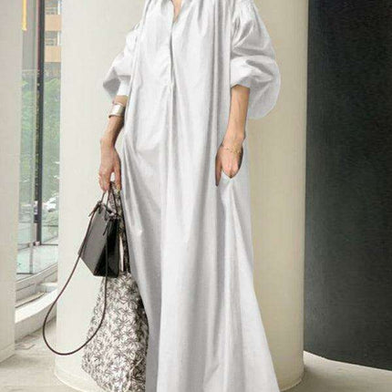 Elegant Solid Color Dress with Delightful Balloon Sleeves - A Trendy Choice for Contemporary Women