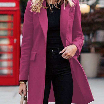 Elegant Solid Knee-Length Women's Blazer - Jakoto Collection