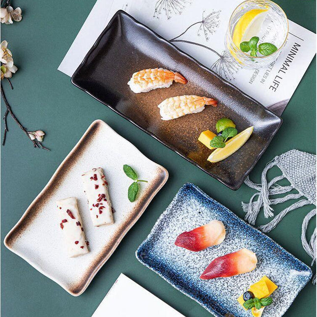 Elegant Square Ceramic Sushi Plate Collection - 5 Piece Set - Très Elite