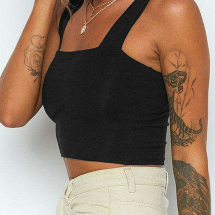 Elegant Square Neck Cotton Blend Crop Top for Trendsetting Women