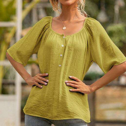 Elegant Square Neck Pleated Blouse - All-Occasion Women's Top