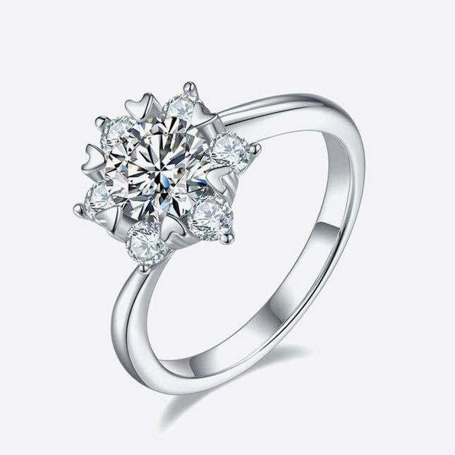 Elegant Sterling Silver Cluster Ring with Lab Grown Diamond and Moissanite Accents