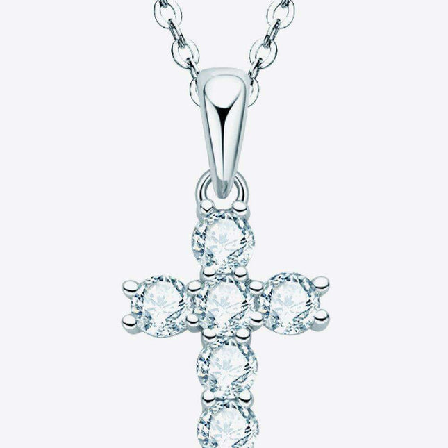 Elegant Sterling Silver Cross Necklace with Lab Grown Diamond Accents - Timeless Faith Symbol