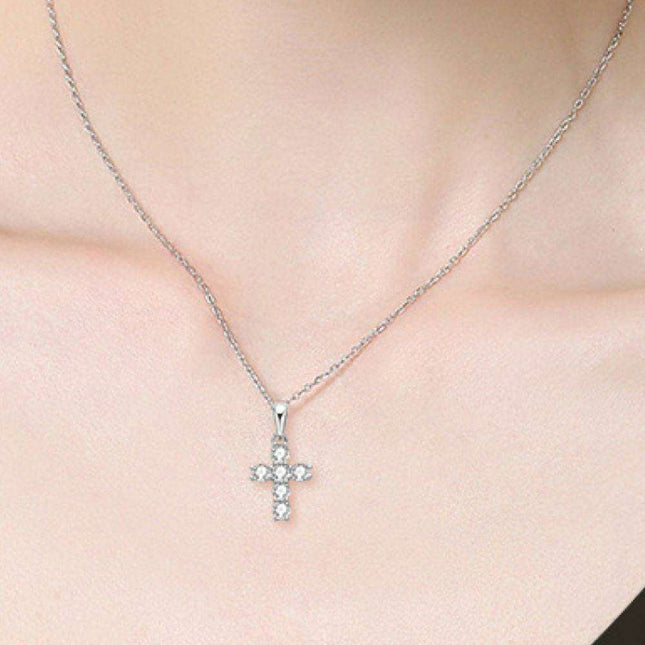 Elegant Sterling Silver Cross Necklace with Lab Grown Diamond Accents - Timeless Faith Symbol