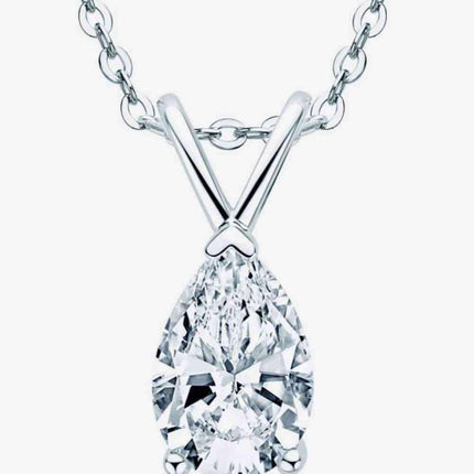 Elegant Sterling Silver Teardrop Pendant Necklace with Lab-Created Diamonds