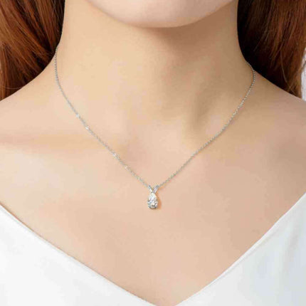 Elegant Sterling Silver Teardrop Pendant Necklace with Lab-Created Diamonds