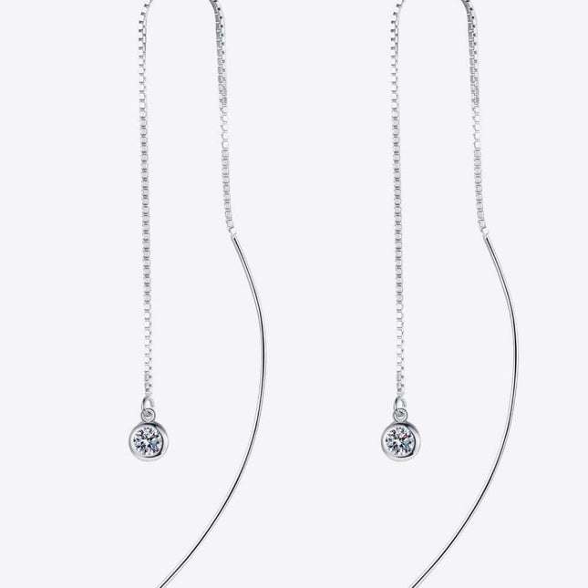 Elegant Sterling Silver Threader Earrings with Lab-Created Diamond Accent