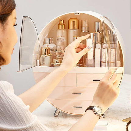 Elegant Transparent Makeup Organizer with Dual Magnetic Doors