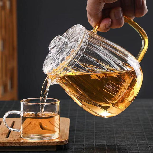 Elegant Transparent Stripe Glass Teapot Set for Authentic Chinese Tea Rituals