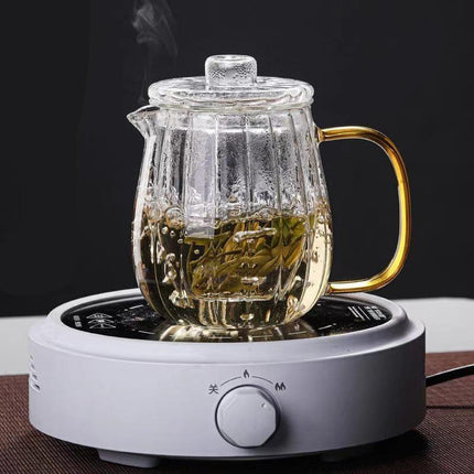 Elegant Transparent Stripe Glass Teapot Set for Authentic Chinese Tea Rituals - Très Elite