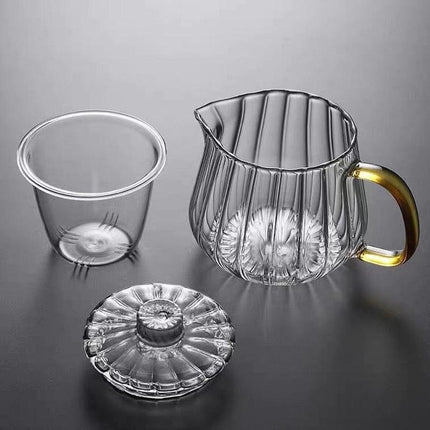 Elegant Transparent Stripe Glass Teapot Set for Authentic Chinese Tea Rituals - Très Elite