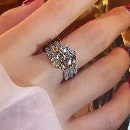 Elegant Triple-Layer Moissanite and Zircon Silver Ring Set - Très Elite