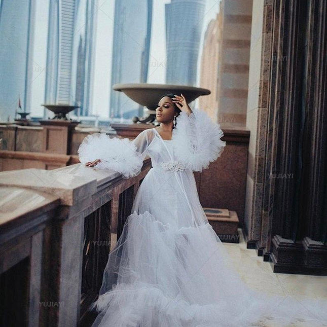 Elegant Tulle Maternity & Bridal Nightwear Robe