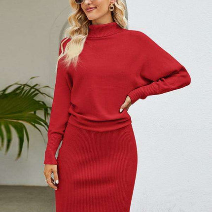 Elegant Turtleneck Sweater Dress with Fashionable Dropped Sleeves