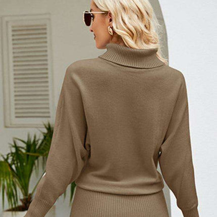 Elegant Turtleneck Sweater Dress with Fashionable Dropped Sleeves