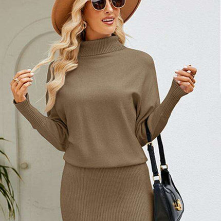 Elegant Turtleneck Sweater Dress with Fashionable Dropped Sleeves