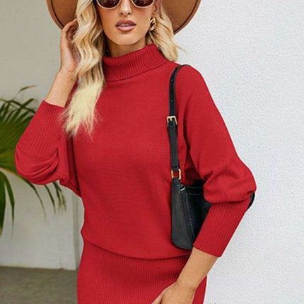 Elegant Turtleneck Sweater Dress with Fashionable Dropped Sleeves