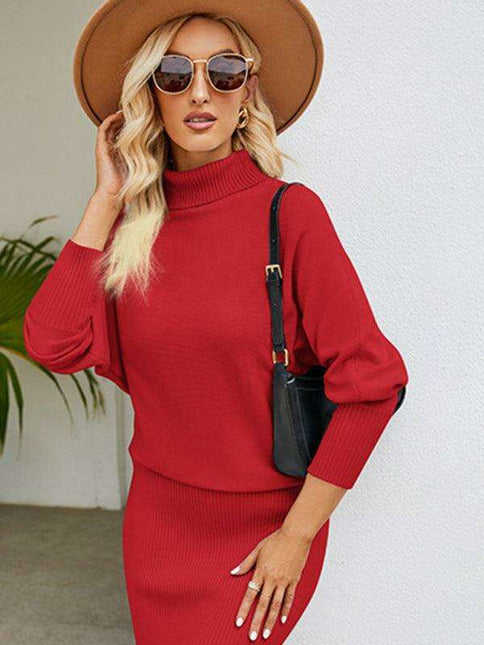 Elegant Turtleneck Sweater Dress with Fashionable Dropped Sleeves