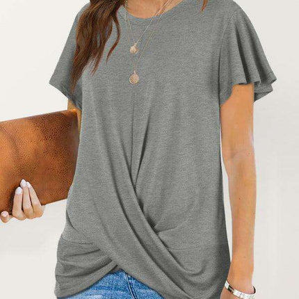 Elegant Twist-Front Crewneck Tee for Effortless Style
