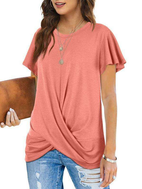 Elegant Twist-Front Crewneck Tee for Effortless Style