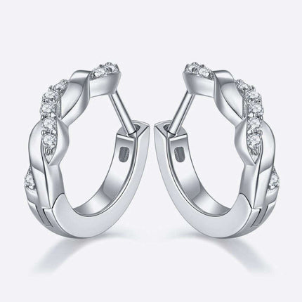 Elegant Twisted Moissanite Silver Earrings with Platinum Finish - Très Elite
