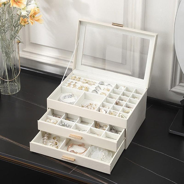 Elegant Two-Tier Jewelry Organizer with Clear Viewing Lid