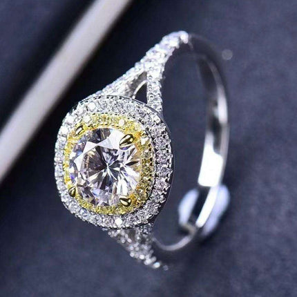 Elegant Two-Tone Lab-Created Diamond Ring with Dazzling Zircon Accents - Très Elite