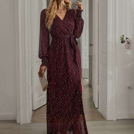 Elegant V-Neck Long Sleeve Midi Dress - Classic Women's Style - Très Elite