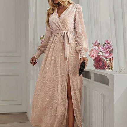 Elegant V-Neck Long Sleeve Midi Dress - Classic Women's Style - Très Elite