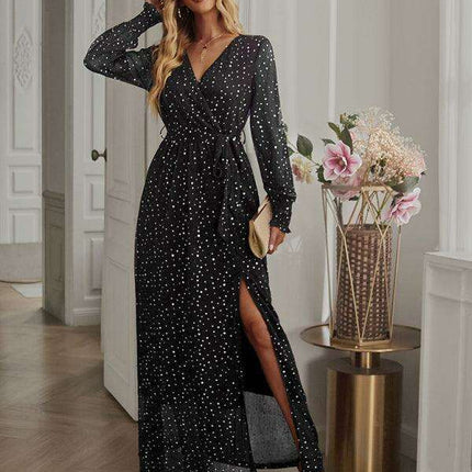 Elegant V-Neck Long Sleeve Midi Dress - Classic Women's Style - Très Elite