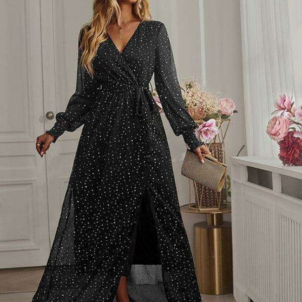 Elegant V-Neck Long Sleeve Midi Dress - Classic Women's Style - Très Elite