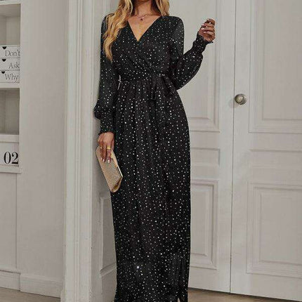 Elegant V-Neck Long Sleeve Midi Dress - Classic Women's Style - Très Elite