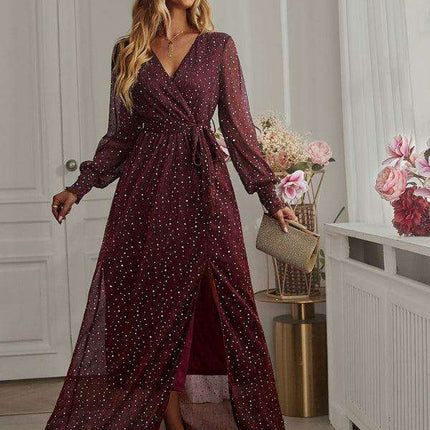 Elegant V-Neck Long Sleeve Midi Dress - Classic Women's Style - Très Elite