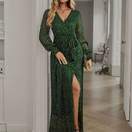 Elegant V-Neck Long Sleeve Midi Dress - Classic Women's Style - Très Elite