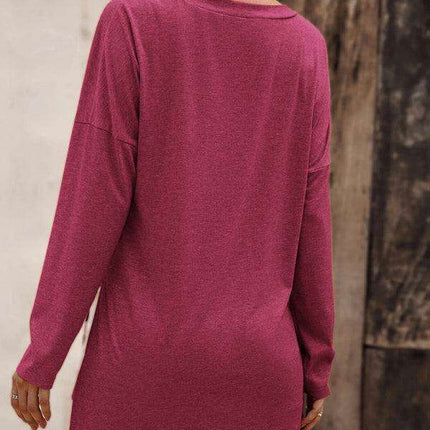 Elegant V Neck Longline Tee with Side Slits - Women's Essential Casual Wear - Très Elite